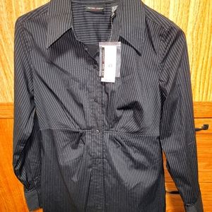 New York & Co. Black Pinstripe Tunic Top